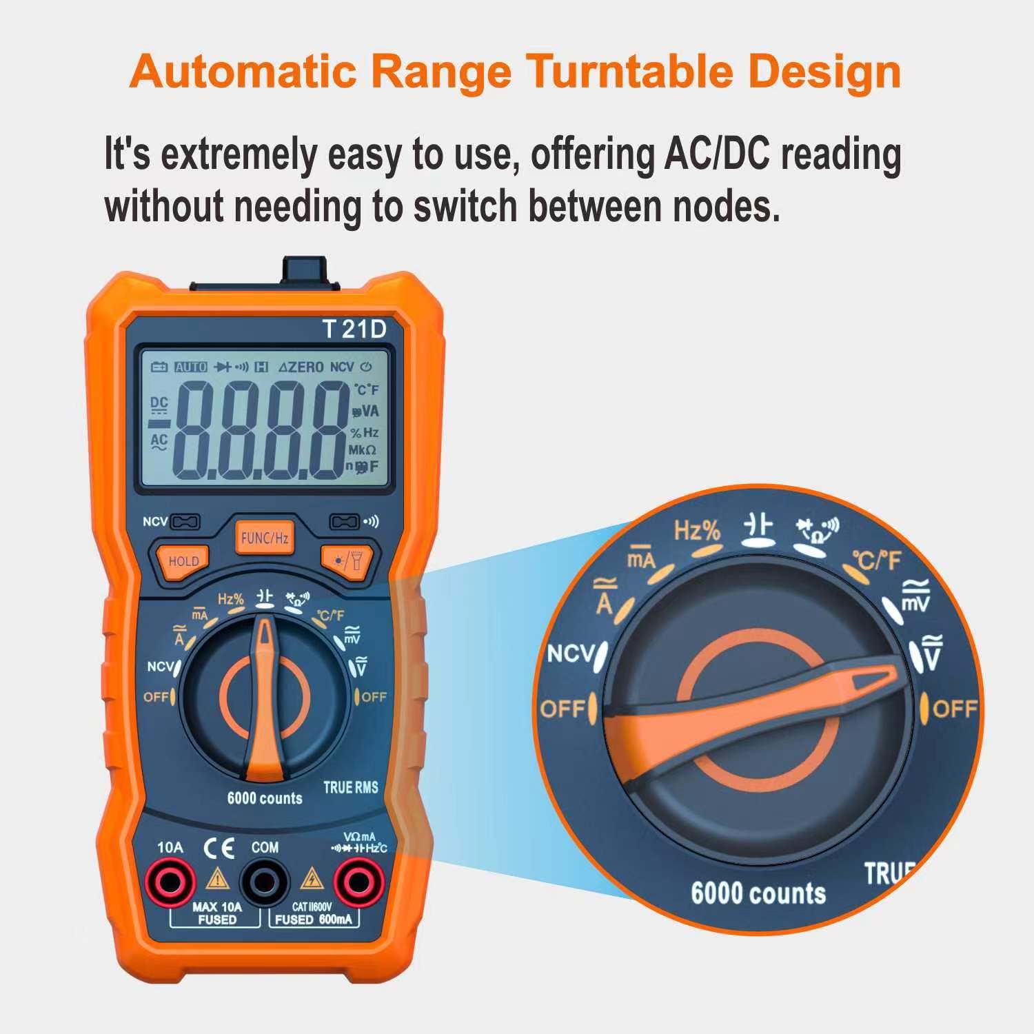 Auto-Ranging Digital Multimeter, TRMS 6000 Counts AC DC Voltmeter Ohm Volt Amp Meter, Electrical Multimeter Tester with NCV, Measure Capacitance Current Resistance Temp Continuity Diode Duty Cycle — Amazon image 2