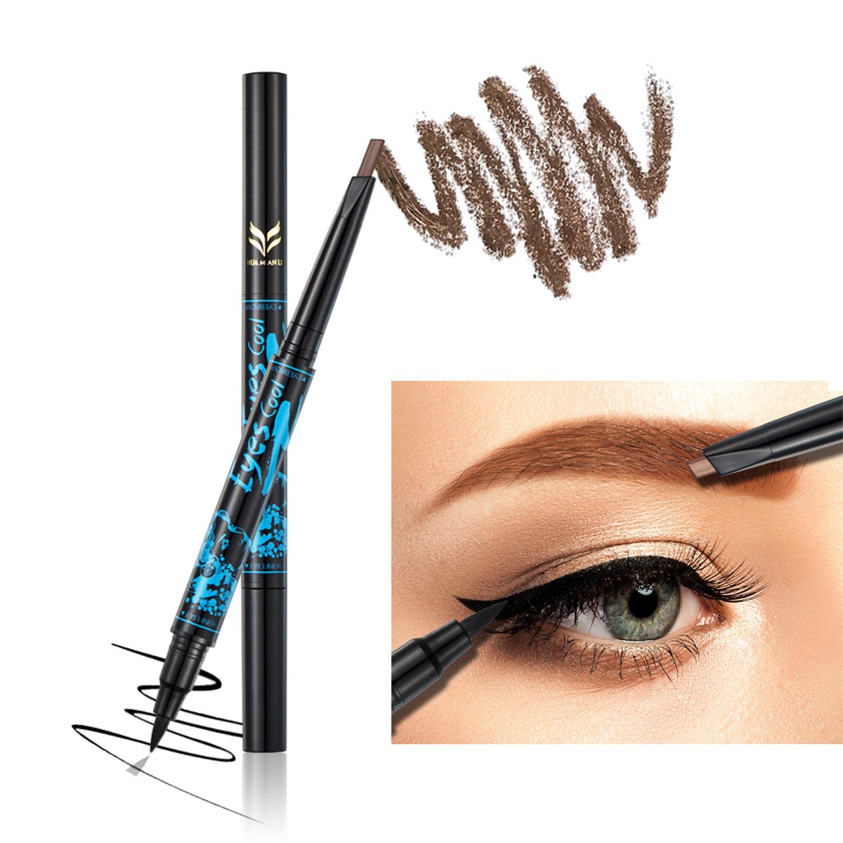 Ladygo2 in 1 Automatic Eyebrow Pencil with Eyeliner Long-lasting Waterproof Makeup Cosmetic Tool, Brown-3#