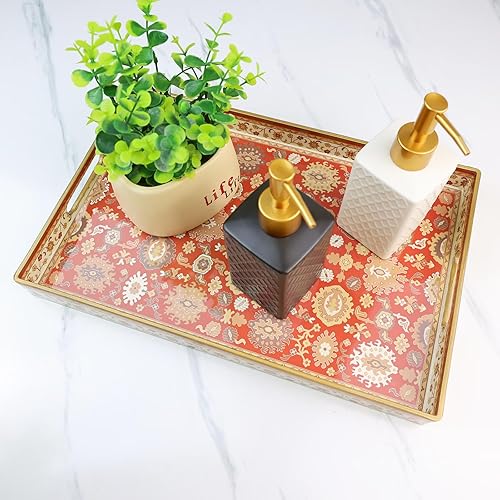 Miniatura 12 de Spsyrine Bandeja para servir, bandeja rectangular de plástico para mesa de centro con asas, bandeja decorativa de mármol para sala de estar