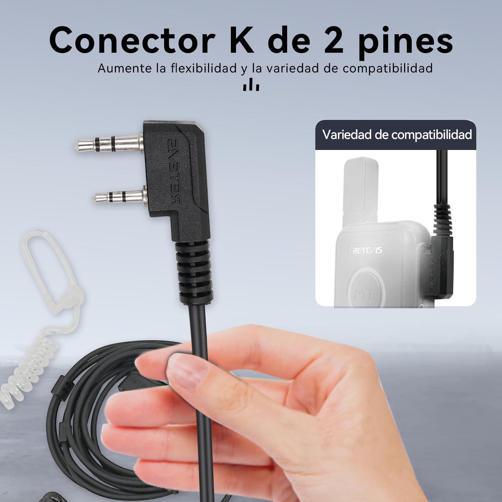 Retevis Cancelación Activa De Ruido Walkie Talkie Auricular, Auriculares con Chip De Reducción de Ruido,Pinganillo Walkie Talkie Compatibles con eSynic RT24 RT27 Radio Auricular(2 Piezas)