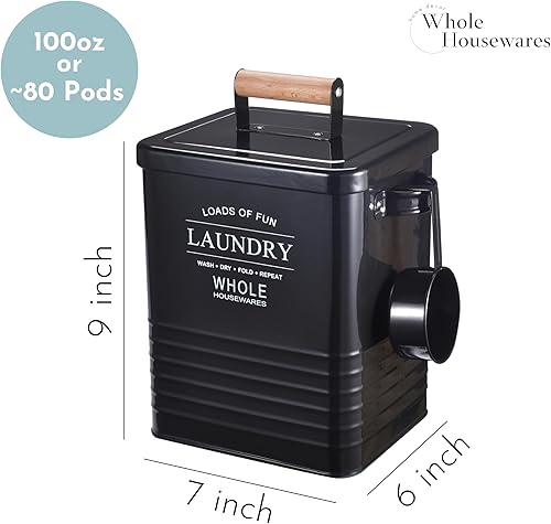 Miniatura 3 de Whole Housewares Contenedor de detergente para ropa  Dispensador de jabón en polvo de lavandería de metal con cucharón, tapa hermética y asas,