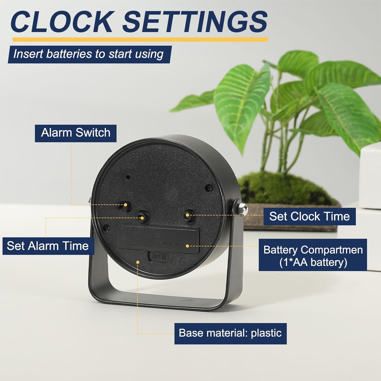 PATIKIL 3.4" Small Analog Alarm Clock, Adjustable Angle Small Desk Clock, Black