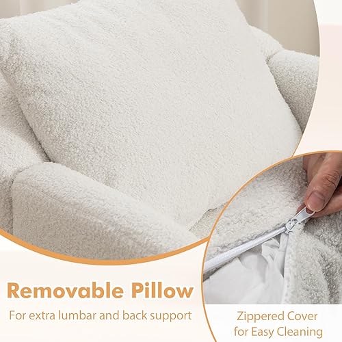 Miniatura 5 de Giantex Juego de 2 sillas decorativas de sherpa, moderna silla tapizada para sofá individual con almohada trasera y patas de madera de goma maciza,