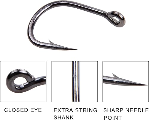 Miniatura 3 de Ganchos circulares de agua salada, surtido de 100 ganchos de pesca de acero inoxidable, kit de ganchos de pesca de agua salada, ganchos cortos y