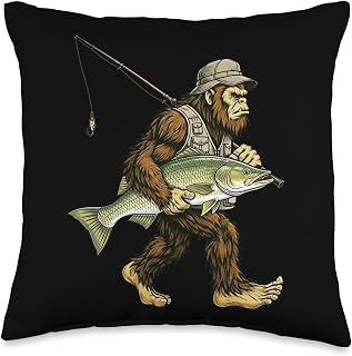 Barramundi Bigfoot Fisherman Saltwater Fishing Sasquatch Throw Pillow