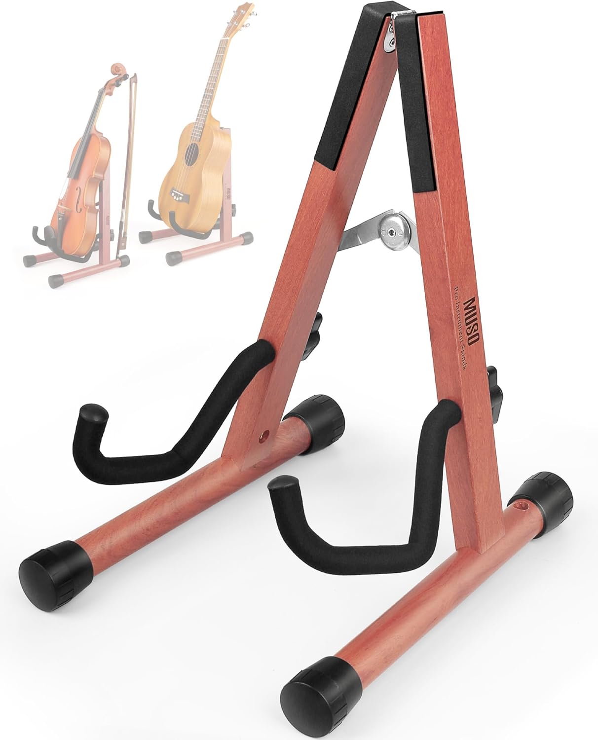 MUSO Wood Violin Stand with bow holder, Ukulele Stand, Wooden Stand for Mini Small Guitars, Banjo and Mandolin