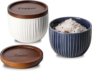 Ceramic Salt and Pepper Bowls, 10 oz, Navy & White