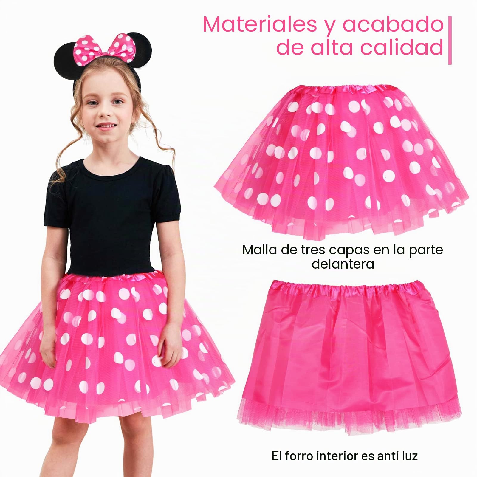 Capaneus Disfraz de Carnaval Mouse para Niña,Tutu Falda con Orejas de Ratón Aro de Pelo,Bebé Chicas Disfraz de Ratón,Conjunto de Disfraz para Carnaval Halloween Cosplay Fiesta Cumpleaño-Rosa &Rojo