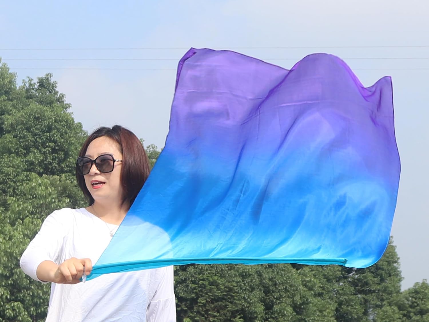 Winged Sirenny 33" Youth Silk Flex Flags for Christian Priase Dance, Church Prophetic Adoration Banner (turquoise-blue-purple)