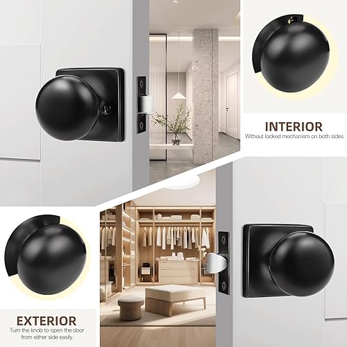 Miniatura 4 de GOBEKOR Paquete de 8 perillas para puerta de paso, perillas interiores para puerta de armario color negro mate con cerradura, perillas de puerta