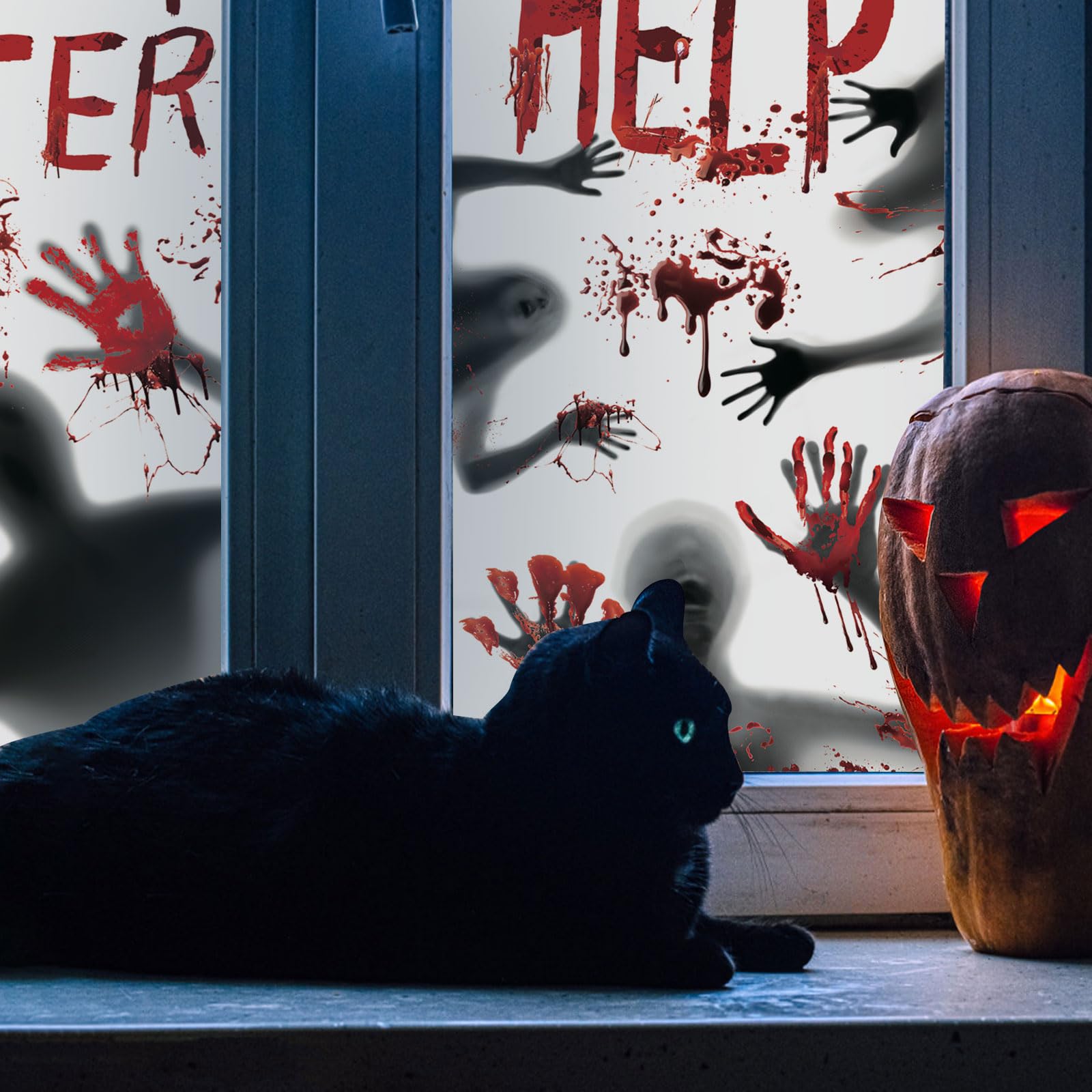 Adesivi Festa Horror Decorazioni Halloween Impronte Mani Insanguinate - 80+ Adesivi Vinile, 8 Fogli - Per Finestre, Porte, Vetri, Feste Horror Decalcomanie Sangue Vinile