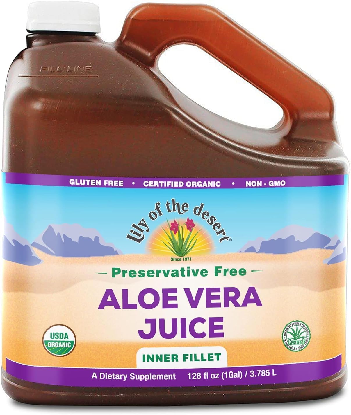 Aloe Vera Juice - Organic, Preservative-Free Inner Fillet Aloe Vera Drink with Natural Digestive Enzymes for Gut Health, Stomach Relief, Wellness, Glowing Skin, 128 Fl Oz