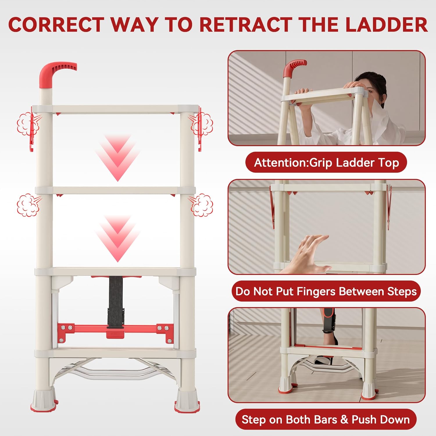 4-Step Folding Step Stool with Locking Support, Wide Anti-Slip Pedals & Hand Grip, Compact 3.5 FT Home Access Ladder for Indoor & Outdoor Tasks -White