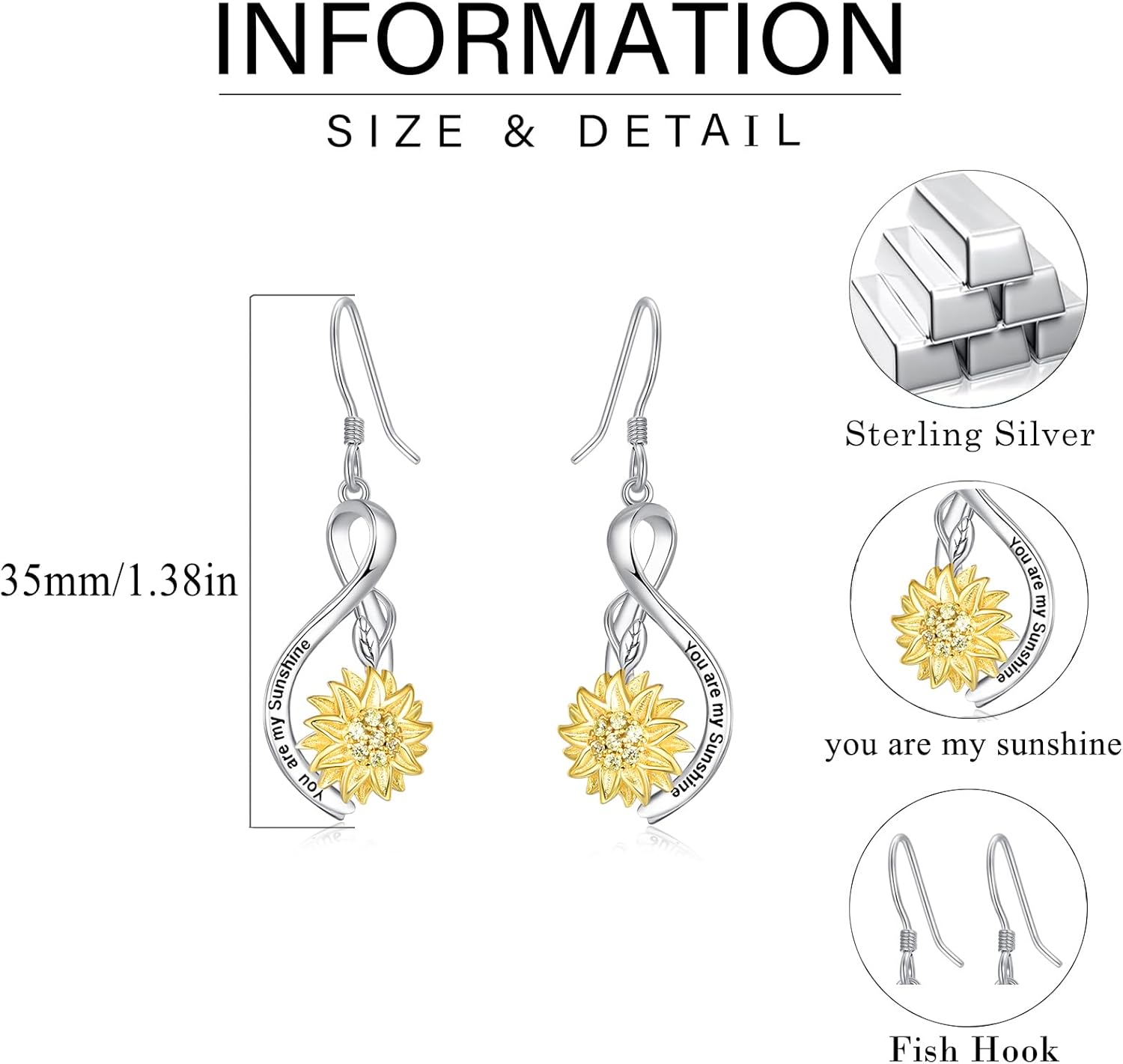 Dreamboat Sunflower Daisy Dangle Drop Earrings for Women 925 Sterling Silver Flower Dangling Hook Earring Christmas Mother's Day Birthday Jewelry Gifts for Wife Daughter - Image 6