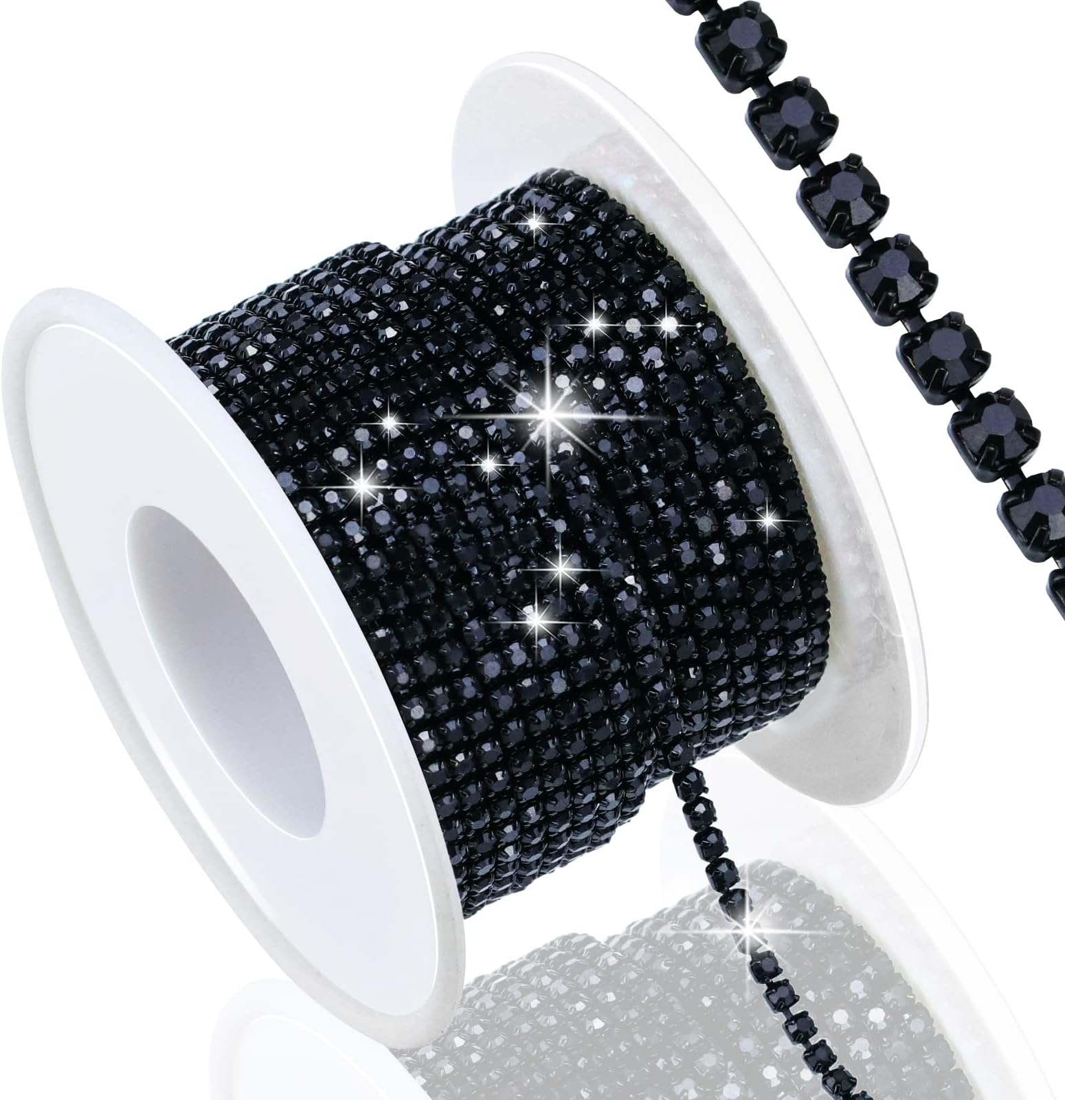 Dowarm 10 Yards 2MM Black Crystal Rhinestone Close Chain Trim for Sewing Crocs Shoes Clothes Cups, SS6 Claw Rhinestone Chain for Craft Jewelry Wedding Bouquet DIY Decoration
