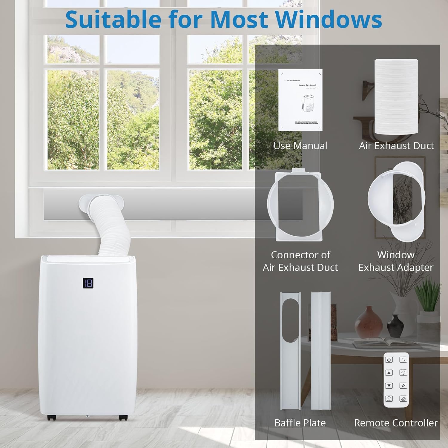 GarveeLife 14,000 BTU Portable Air Conditioners, Cools Up to 750 Sq.Ft, Auto-Evaporation Low Noise, 3 in-1 Portable AC Unit with Remote Control Fits for Large Room, Office, Garage, White