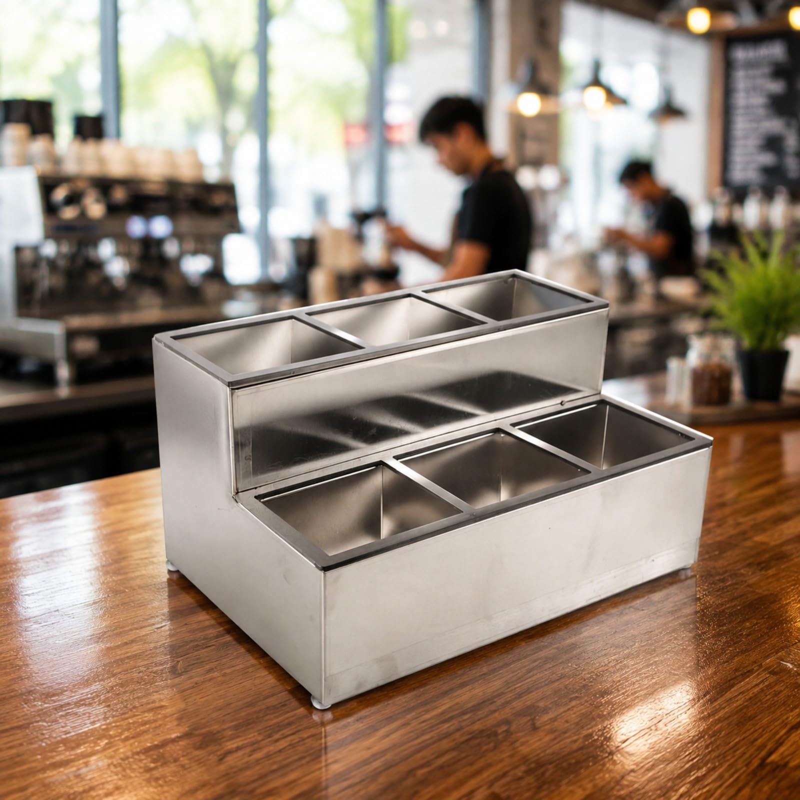Estante Acero Inoxidable Escalonado | Estante Dos Niveles, Elegante, para Cafeterías, bartenrs