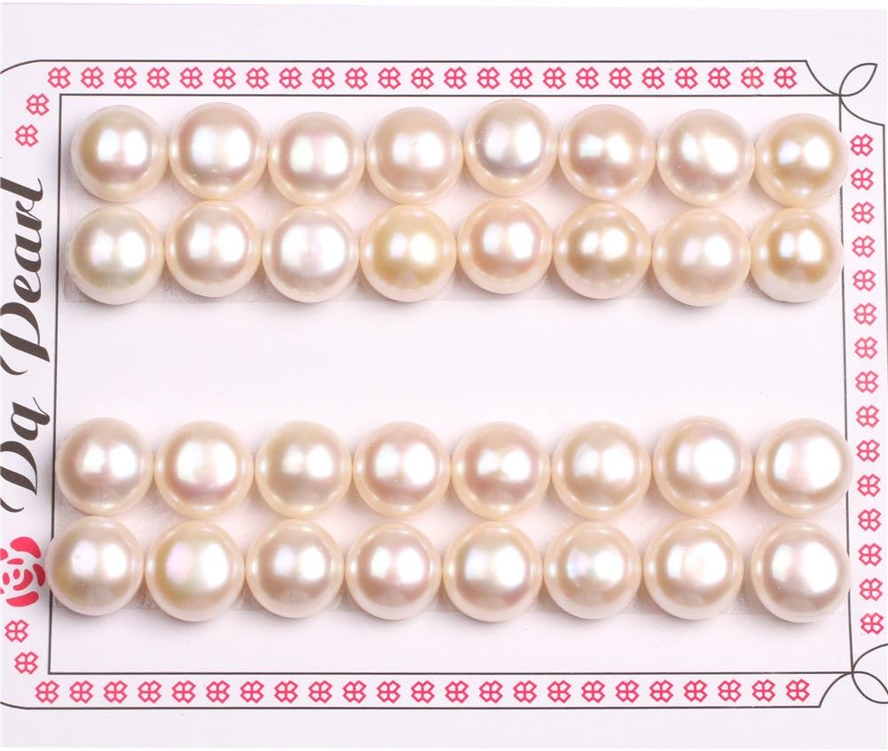 11mm - 1/2 11mm 16 Pairs AAA Grade Half Drilled Freshwater Cultured Pearls Beads for Earrings Stud Jewelry Making (White)