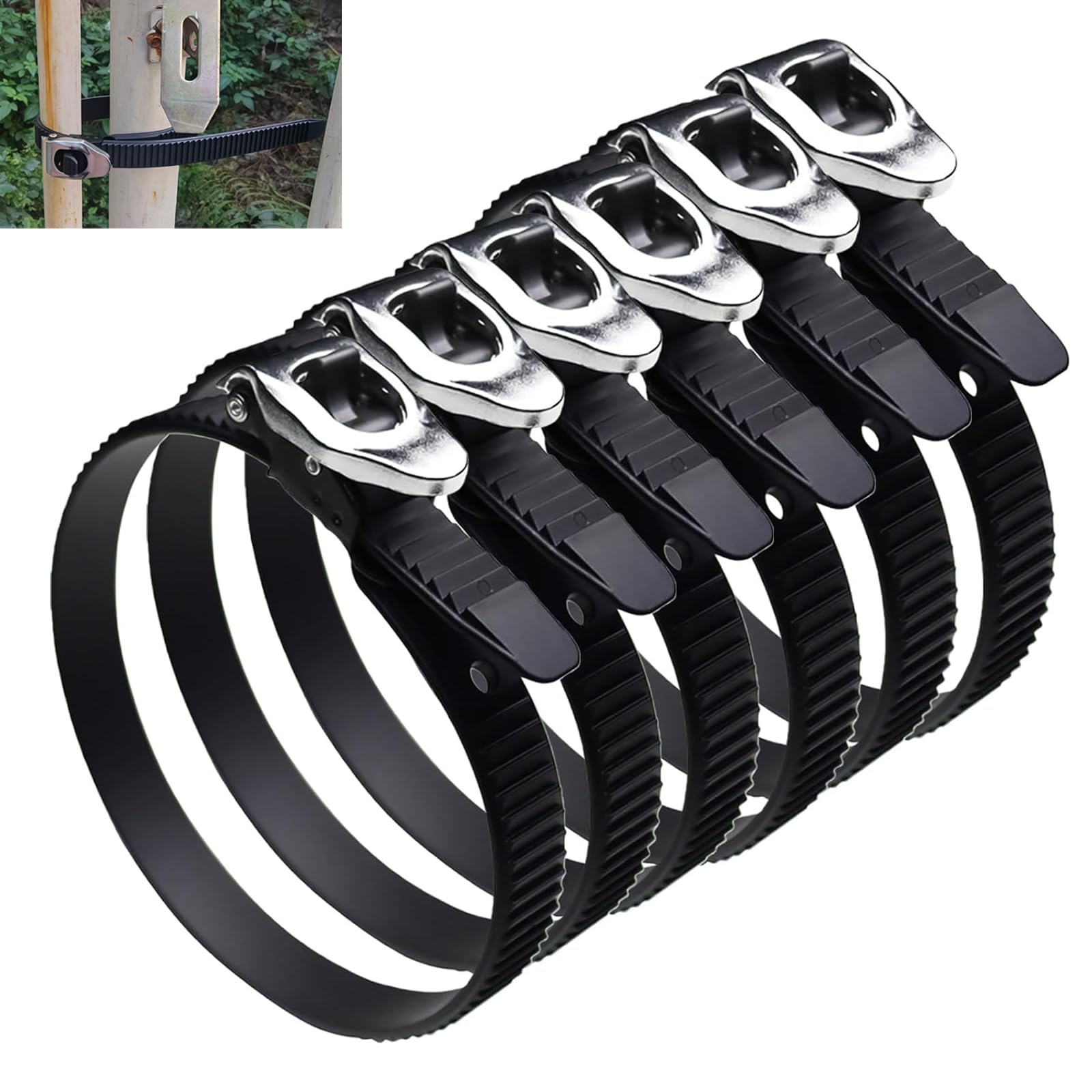 12/20 Inch Heavy-Duty Stainless Steel Grip Lock Straps – Reusable Ratchet Zip Ties for Outdoor Fencing, Poles, Gates, Pipes, and Heavy-Duty Securing Tasks(6pcs,20IN)