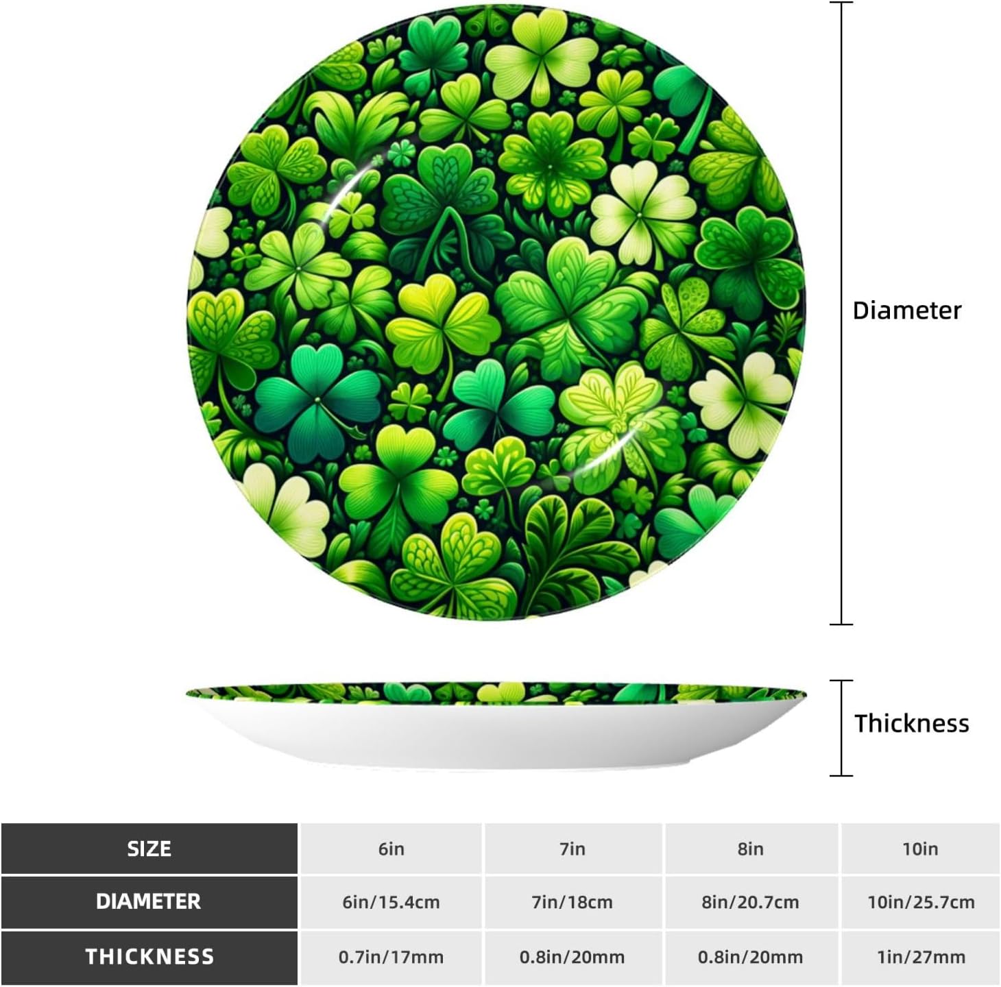 Green-Shamrock-St-Patricks 10 Inch Decorative Plate With Stand, Elegant Display Wall Plate For Home Decor