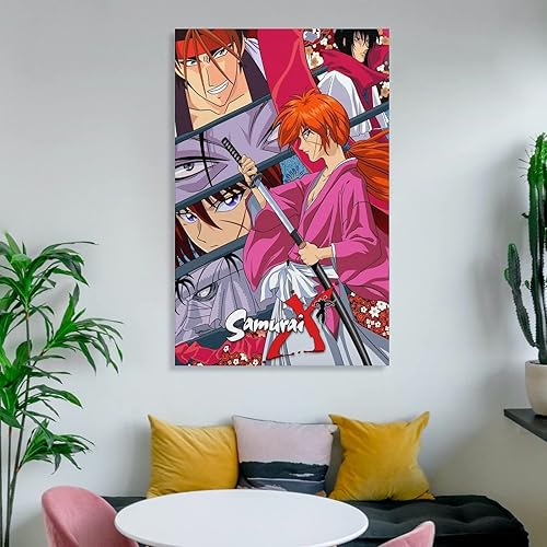 Vista 6 de Póster de anime Rurouni Kenshin Himura (2) pinturas artísticas de pared, lienzo, decoración de pared, decoración del hogar, decoración de sala
