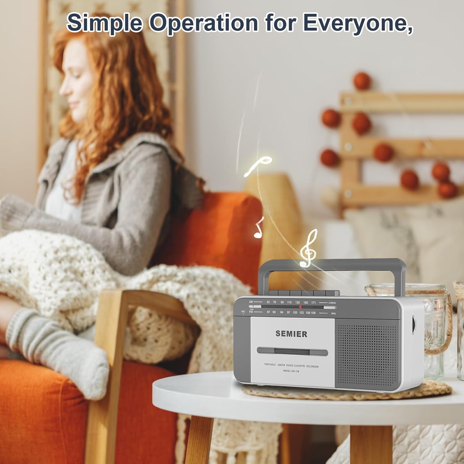 Retro Cassette Player Recorder Boombox with AM/FM Radio Stereo, AC or Battery Powered Portable Vintage Casette Tape Player with 6W Loud Speaker and Earphone Jack for Home or Outdoor - Image 8