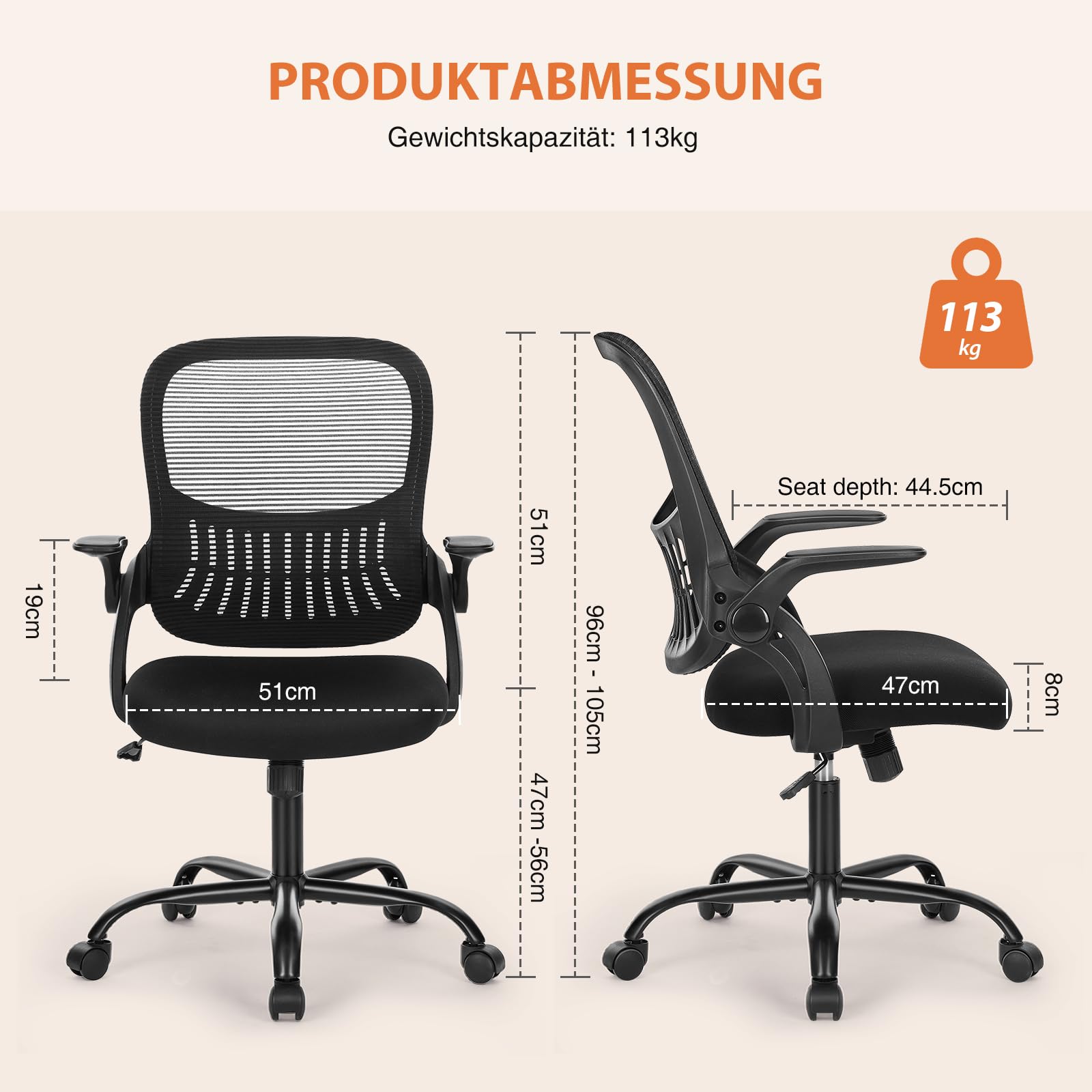 Sweetcrispy Bürostuhl Ergonomisch Escritorio con Soporte Lumbar, Altura Ajustable, reposabrazos, Silla Adecuada para Oficina y Dormitorio, Metal Plástico, Negro, Normal