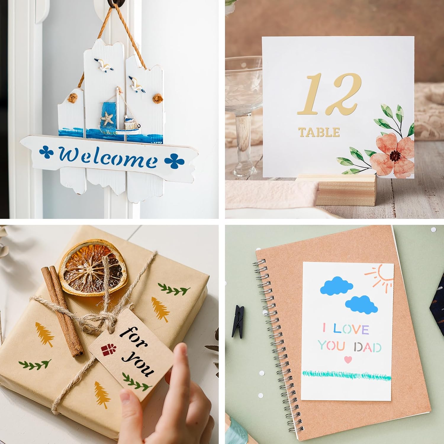 9 Pcs Mixed Metal Small Letter Stencils Wood Burning Stencils for Painting, Alphabet and Number Stencil for Scrapbooking Journal Engraving Stencil for Wood Carving Drawing Engraving Craft DIY