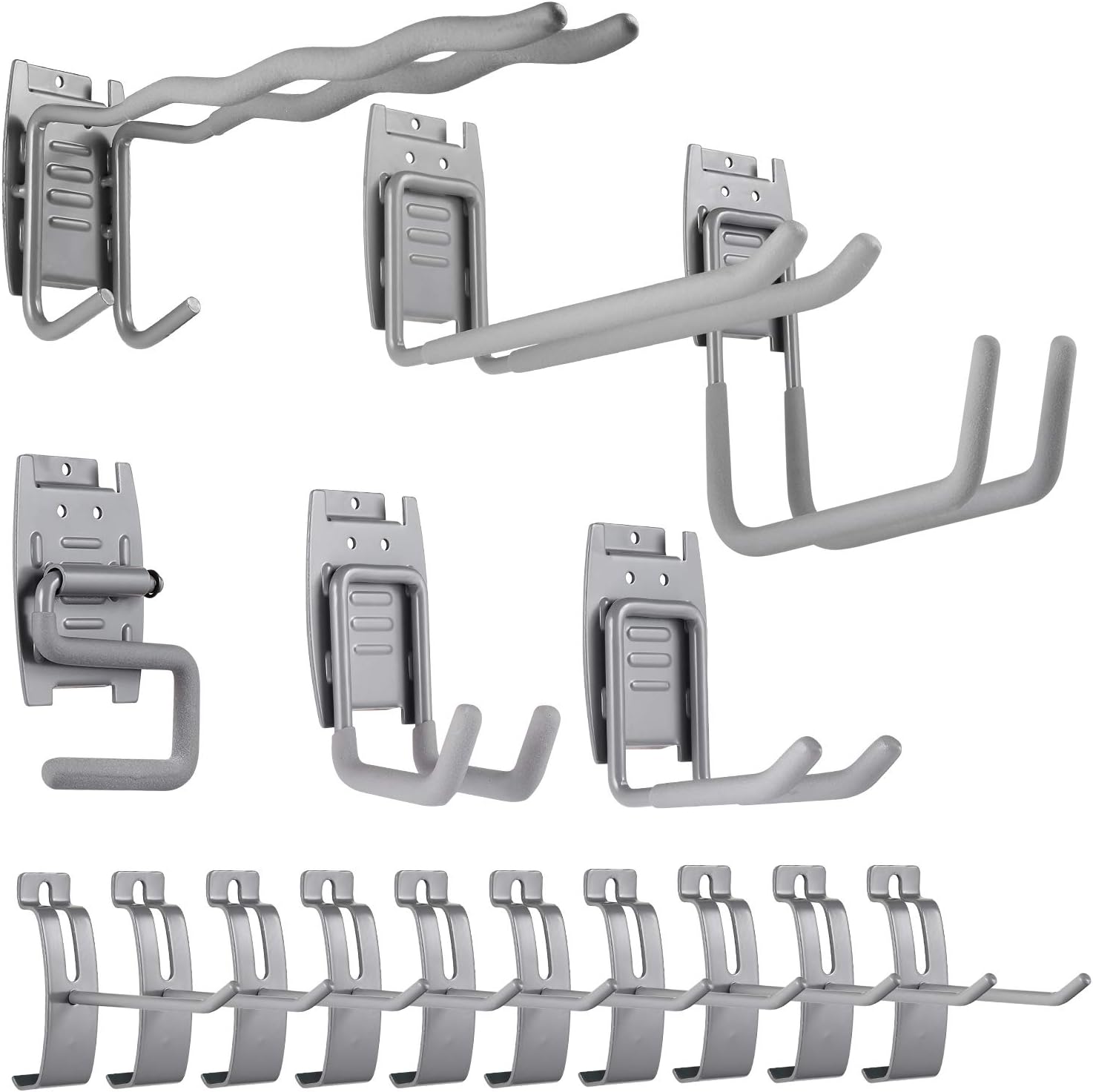 Slatwal Hook,Cheaboom Slat Wall Hooks Storage Hook Garage Space Saver Hanger Rack Extended Wall Mount Tool Holder with Anti-Slip Coating for Panel| Heavy Duty Iron and PVC (Slatwal Hook x 16, Grey)