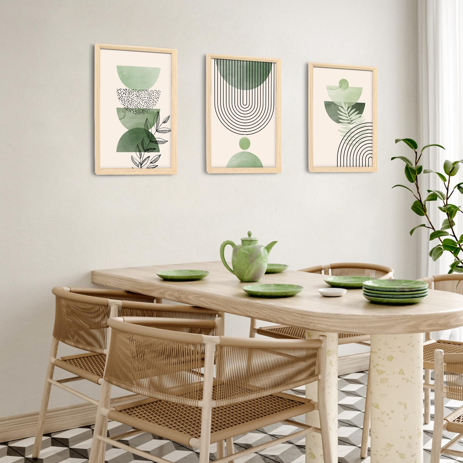 3Pcs Cadre En Bois Impression Sur Toile Bohémiennes Tableau Affiche Decoration Murale Plante Verte Esthétique Peinture Image Poster Mural Tableau Decoration Murale Salon Chambre 40x60cm X3pcs