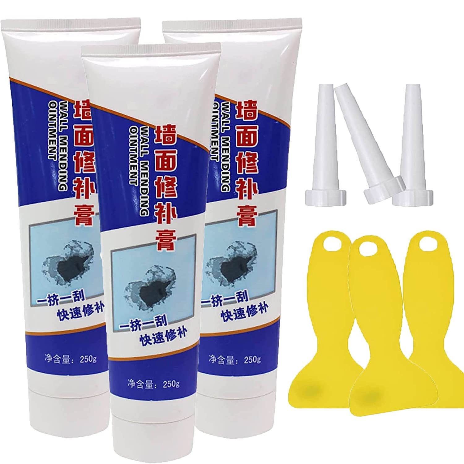 Homezo Drywall Repair Kit,Wall Repair Patch Kit with Scraper,Wall Mending Agent (3pcs)