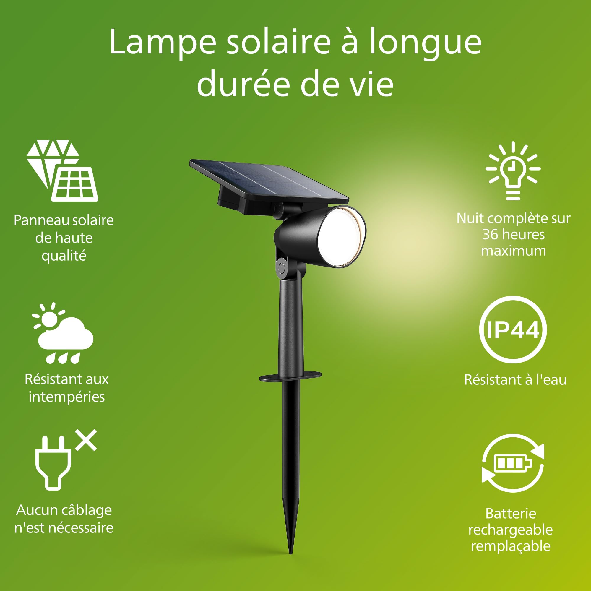 Philips Ashlyn Spot/Applique Solaire d’Extérieur, 2700 K, 150 lm, Noir