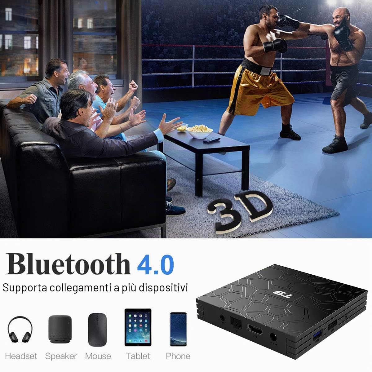 TUREWELL Android 9.0 TV BOX 2GB RAM/16GB ROM Support 2.4/5.0Ghz WiFi BT4.0 RK3318 Quad-Core 4K 3D HD DLNA Smart TV BOX