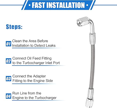 Miniatura 7 de AN3 - Línea de alimentación de aceite turbo de acero trenzado de 90 grados a extremo de manguera recto, línea de retorno de drenaje de aceite de