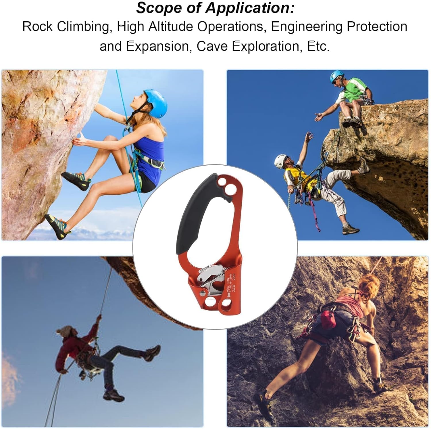JEOZBM Climbing Hand Ascender, Mountaineering Tree Arborist Climbing Rappelling Equip, Right Hand Ascender for 8-12MM Rope, Strong Rappelling Gear Equipment