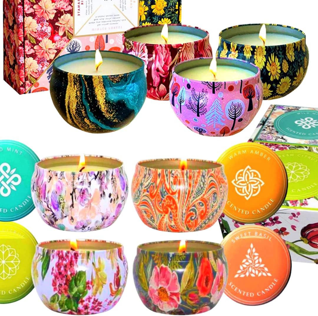 Tin Candle Gift Set Bundle | Nature Candle Set and Four Season Candle Gift Set | Aromatherapy Candles for Stress Relief, Small Candles with Lid, Relaxing Candles, 8 x 6 Oz Candle Gifts for Coworkers : Health & Household