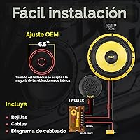 Vista 6 de Pyle Sistema de altavoces de componentes personalizados de 2 vías, 6.5 pulgadas, 400 vatios, con cesta de plástico electrochapado, envolvente