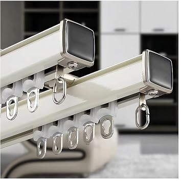 19.7FT/600CM Double Track Curtains,Aluminum Straight Curtain Rail Kits,Heavy-Duty Curtain Rails Ceiling Mount,Sliding Curtain Rod