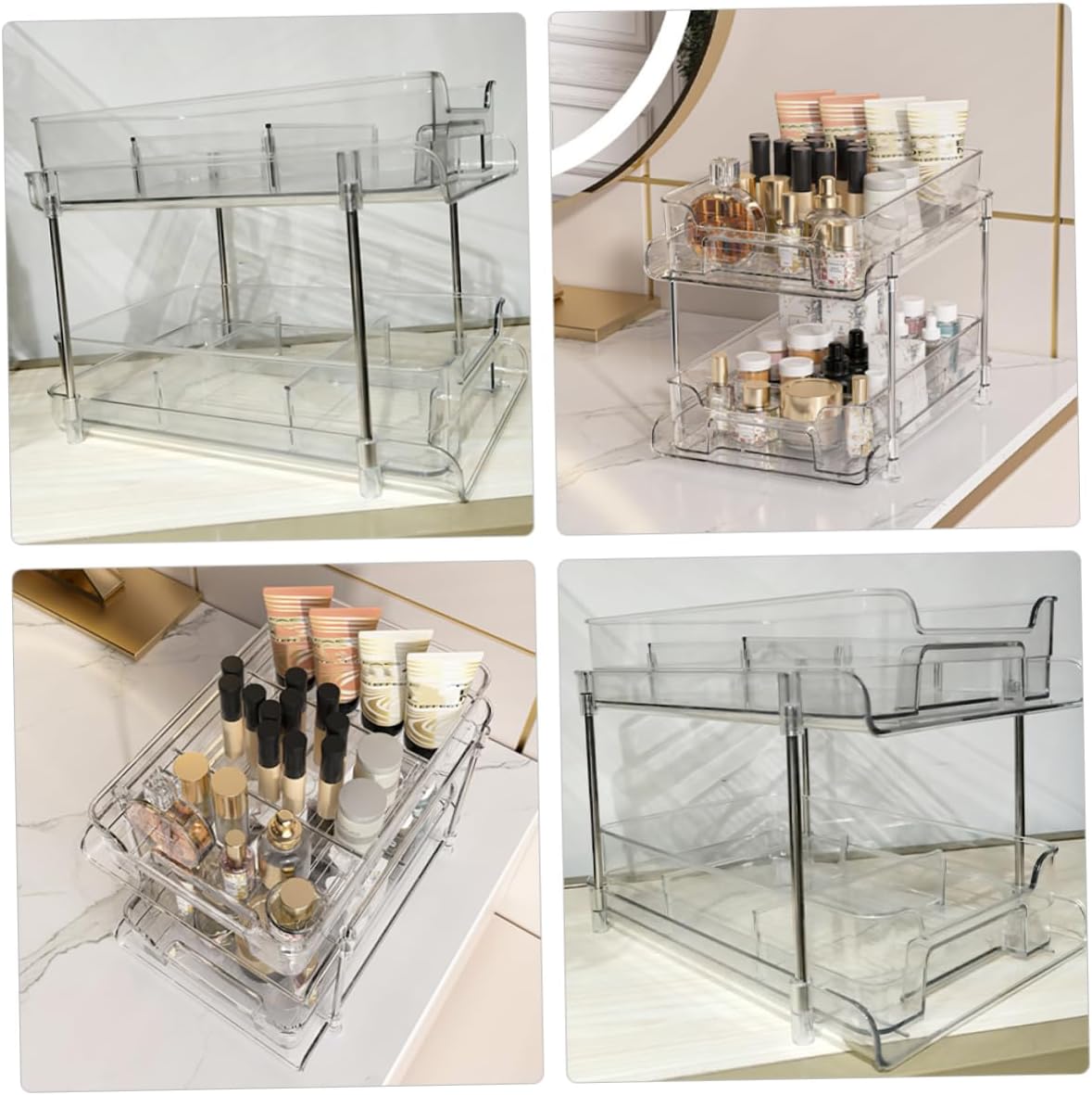 STOBAZA Pull Out Drawer Organizer 2 Tier Storage under Sink Bathroom Vanity Plastic Organizer