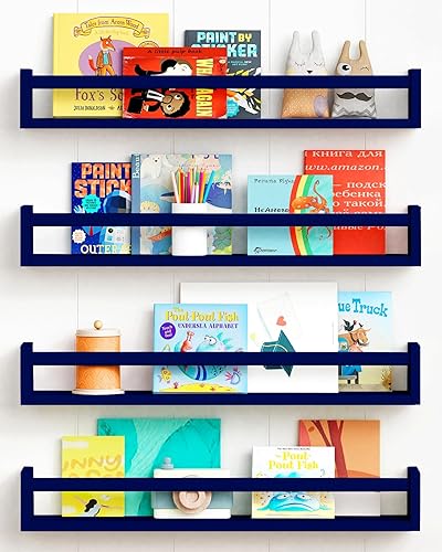 Miniatura 59 de Forbena Estantería de pared de 24 pulgadas para dormitorio de niños, juego de 4, estantes flotantes blancos para libros de bebé, niños y niñas, 1.