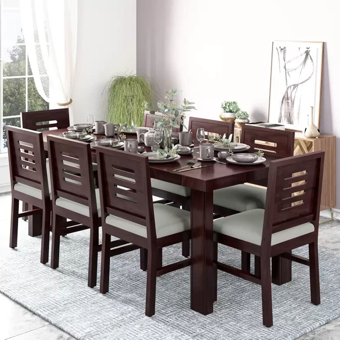 KENDALWOOD™ Furniture Sheesham Wood Dining Table(78x35) with 8 Chairs