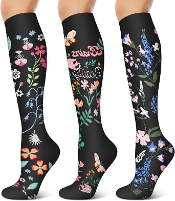 3 Pairs Compression Socks for Women & Men 15-20 mmHg- Best Support for Nurses, Running, Hiking, Recovery & Flight Socks