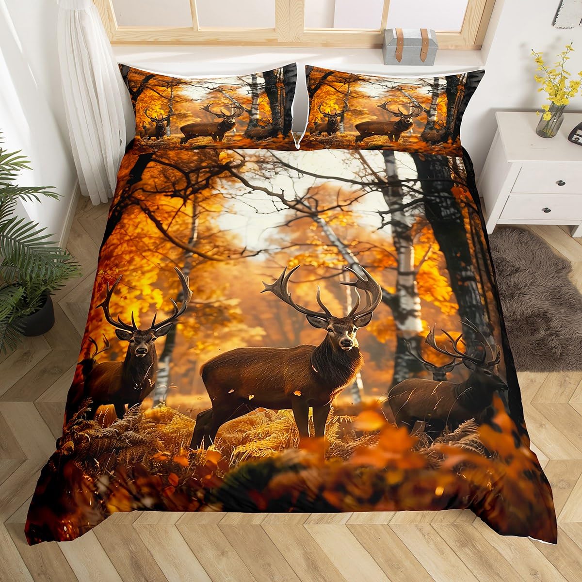 Housse de couette imprimé cerf 140x200 et parure lit animaux de la forêt