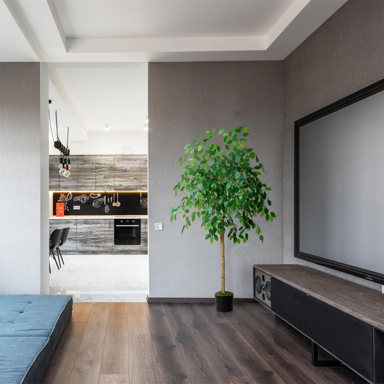 Artificial Ficus Tree, 6Ft Tall Fake Ficus Plant with White Pot,Silk Tree with Adjustable Realistic Branches and Leaves, Green All Season Long ,Faux Plant for Indoor Outdoor& House Decor - Image 4