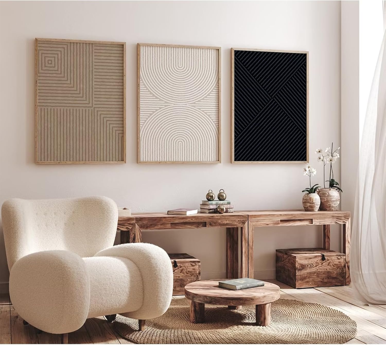 Abstract Modern Wall Decor Art Set of 3 Boho Neutral Canvas Wall Art Beige Minimalist Line Wall Art Decor Brown Black Art Modern Abstract Prints Pictures for Living Room Bedroom 24x36 Inch Unframed