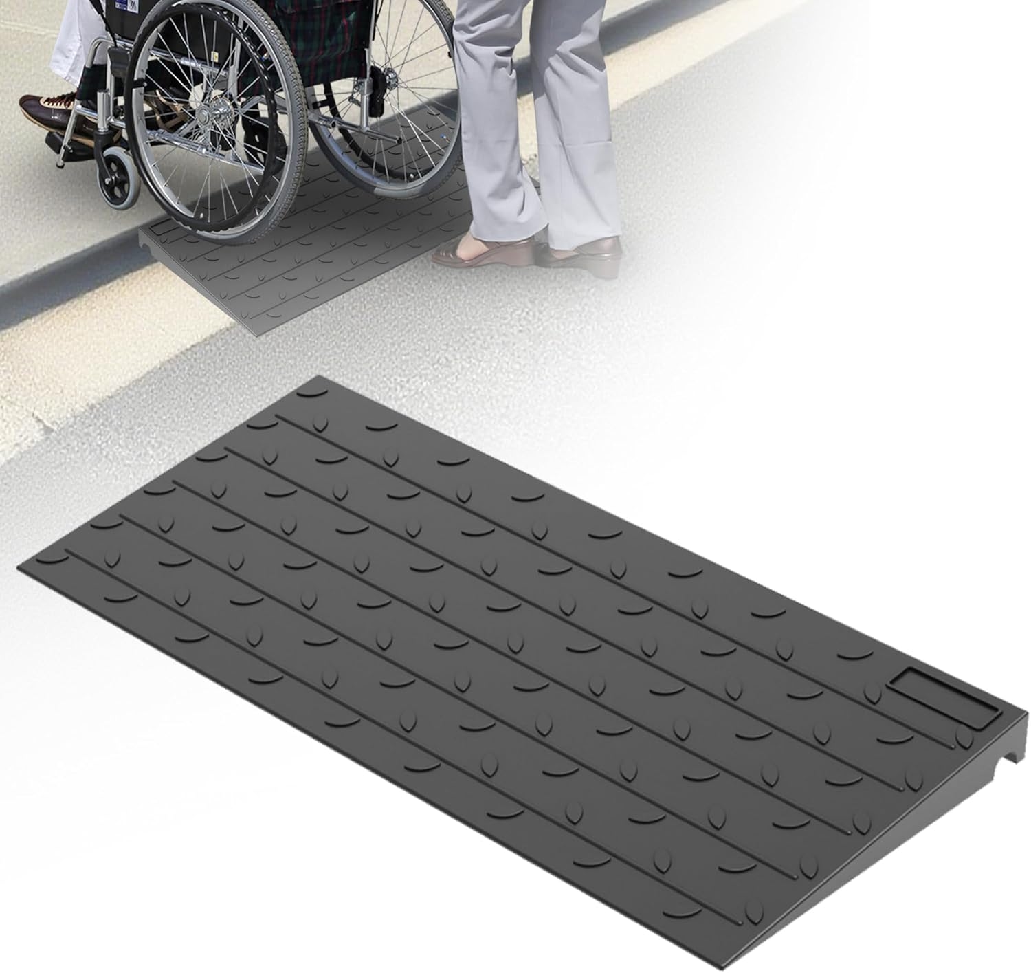 Threshold Ramp for Doorways 2" Rise, Heavy-Duty Rubber Wheelchair Ramp, 2200LBS Capacity Non-Slip Surface for Home Steps, Driveways, Curbs & Entryways