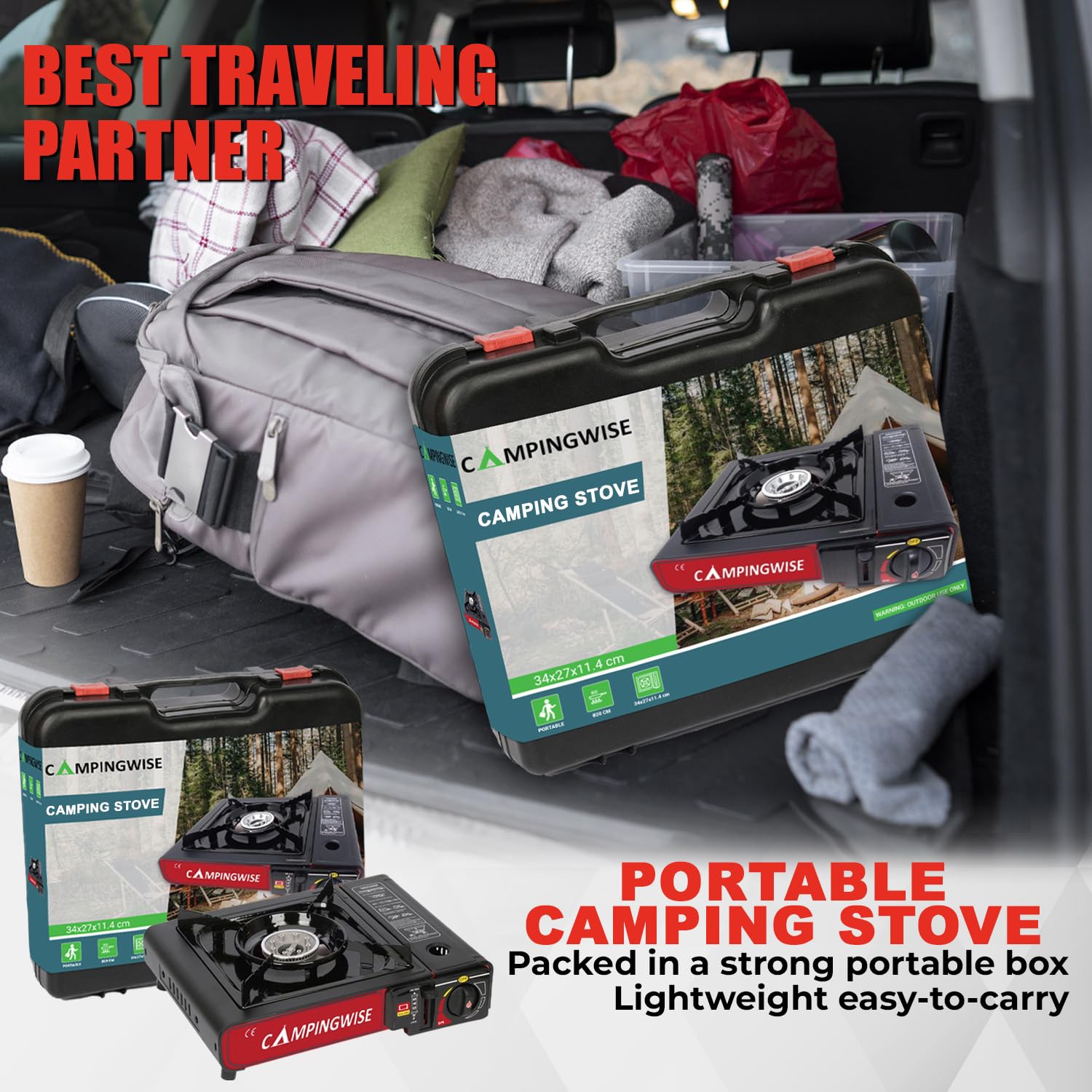 Réchaud De Camping Gaz à Portable - Réchaud de Camping à 1 Brûleur avec Mallette de Transport - Matériel De Camping pour Le Plein Air, Les Voyages et Les Activités Familiales – Campingwise