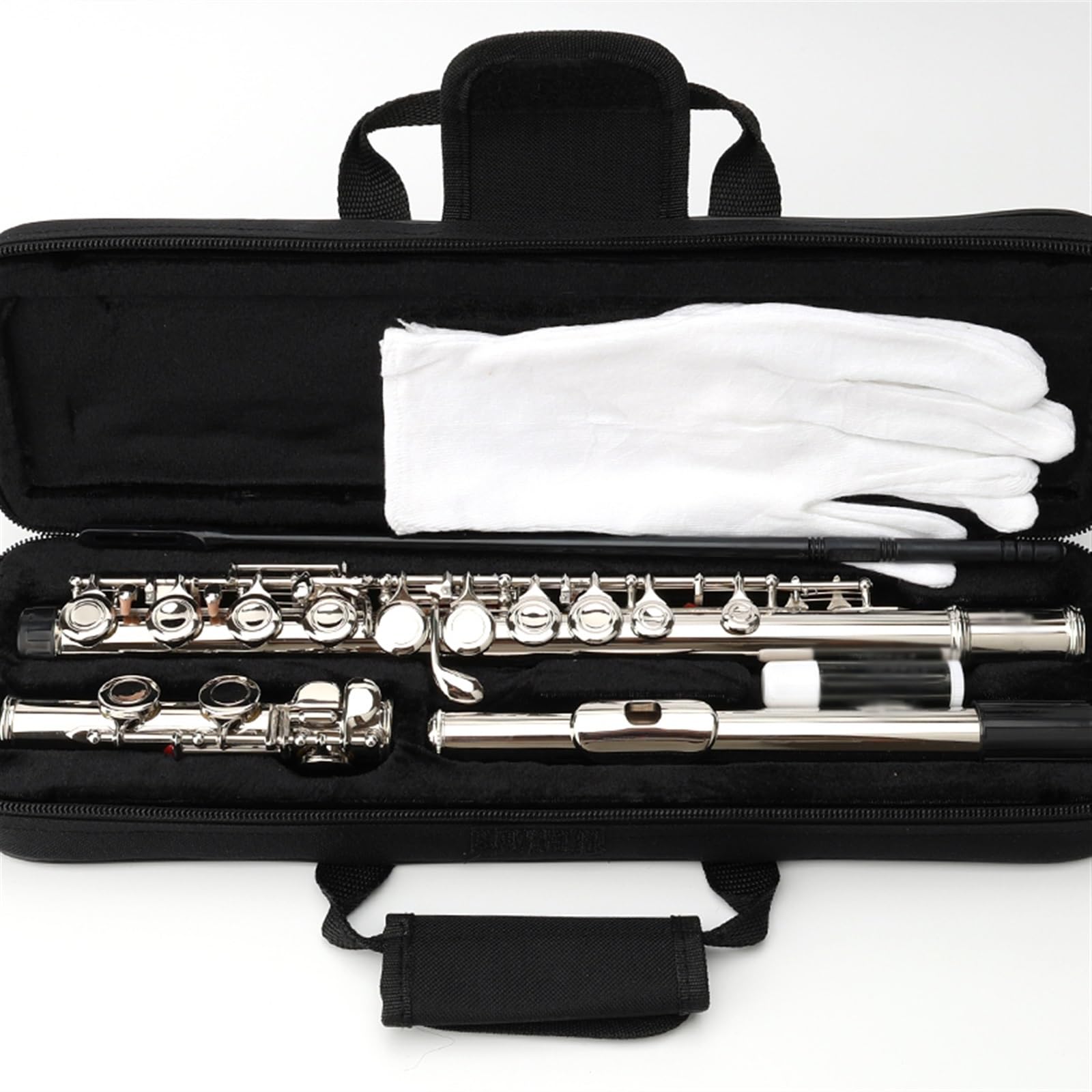 Vergoldete Silberne Tasten, 16 Löcher, Flöte, Holzblasinstrument, Geschlossenes Loch, E-Taste, Konzertflöte Mit Box Flöteninstrument (Color : 16 Close Silver)