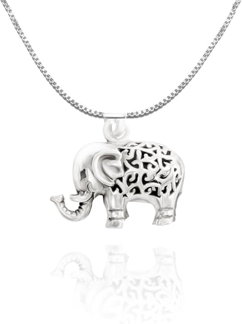 URBAN SHe° Sterling Silver 3D Lucky Elephant Necklace Pendant Spiritual Jewellery