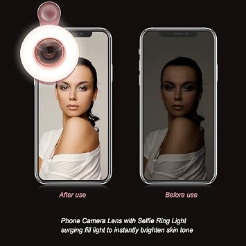 Macro Lens for iPhone and Android with Mini Clip Ring Light, Portable Rechargeable Dimming, for Smart Phone Photography, Camera Video Recording, VLOG